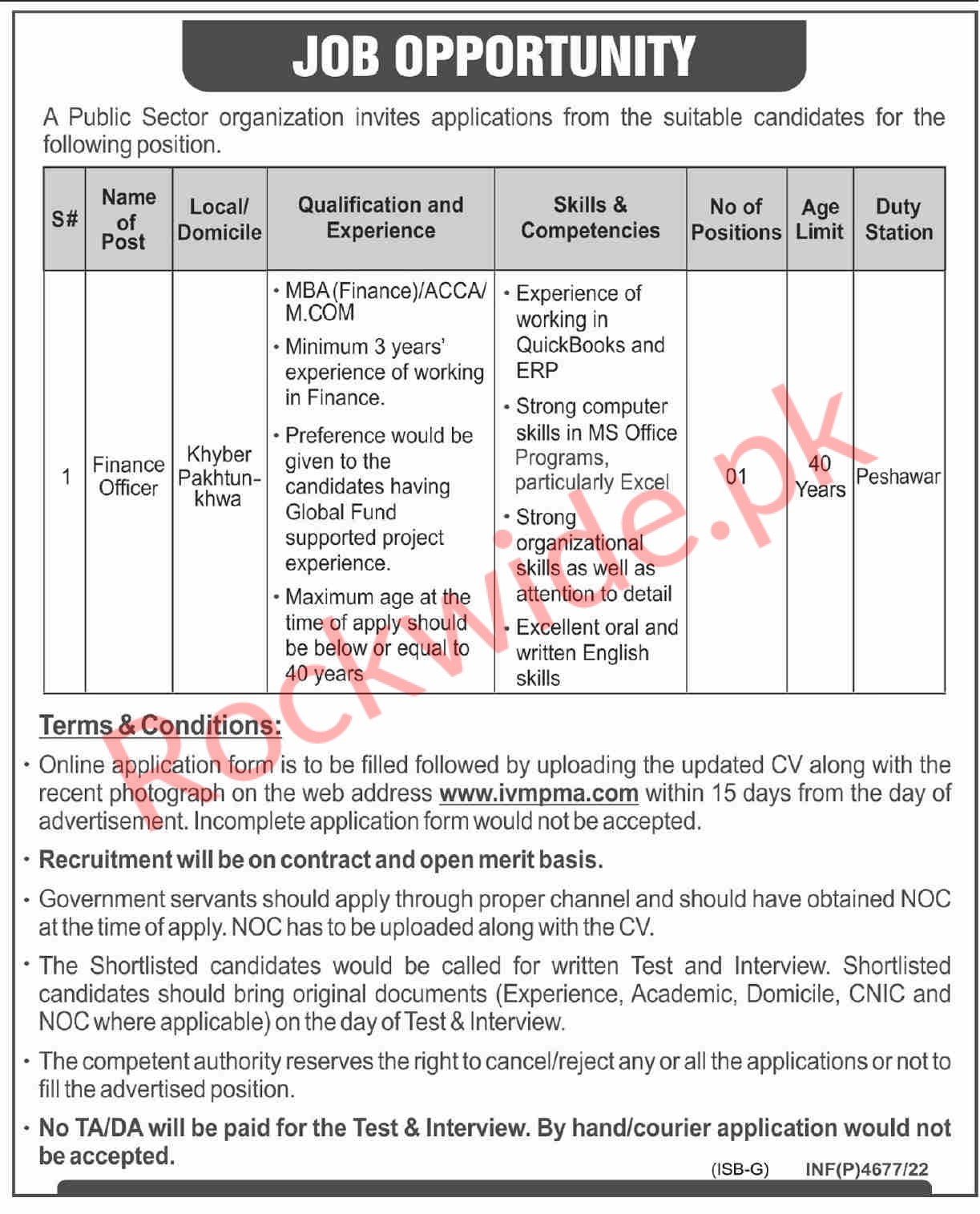 Jobs at a Public Sector Company in Peshawar